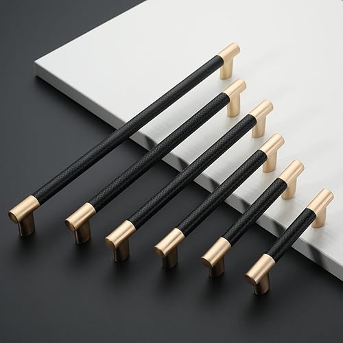 Miniatura 2 de Paquete de 10 manijas de gabinete de cocina con agujero central de 3-34 pulgadas (3.780 in) negro y dorado, tiradores de gabinete de cocina,