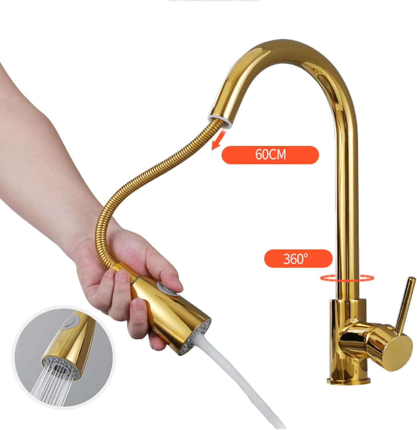 Pull Out Kitchen Faucet,360° Rotating Sink, with Double Modes,Single Hole Hot and Cold Water Swivel Down,Black