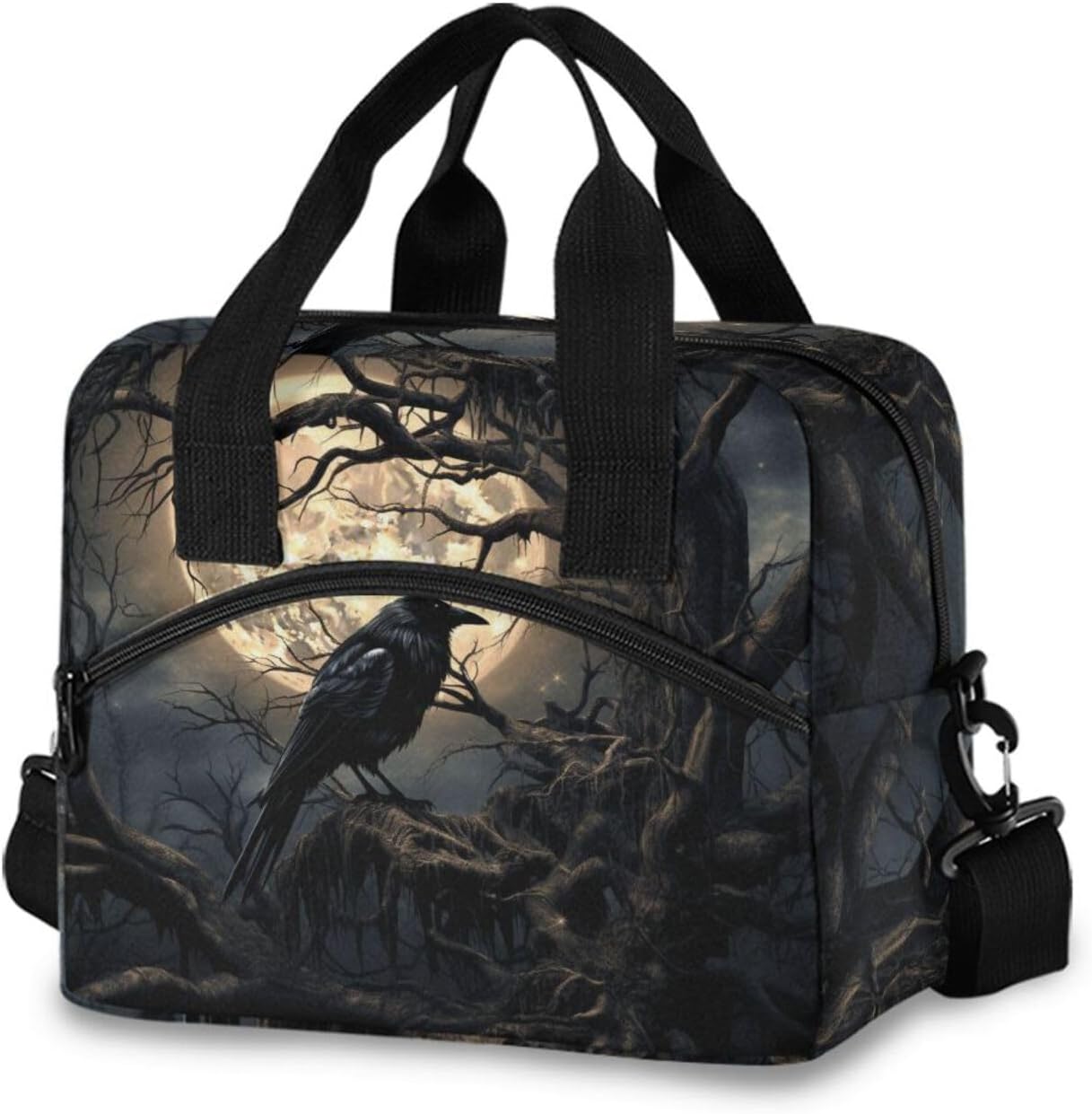Lunch Bag Tote Insulated-Gothic Raven Tree, 19 Cans Large Capacity Cooler Lunch Box Crossbody with Adjustable Detachable Strap 11.4×7.1×9.5 IN
