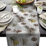 BoloHome Cotton Linen Burlap Table Runners 90inch， Christmas Theme Pine Tree Pinecone, for Wedding
