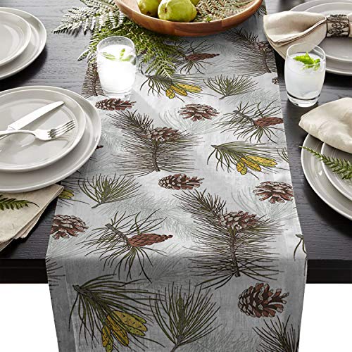 Bolohome Cotton Linen Burlap Table Runners 90Inch， Christmas Theme Pine Tree Pinecone, For Wedding Party Holiday Dinner Home Decor #TOP1