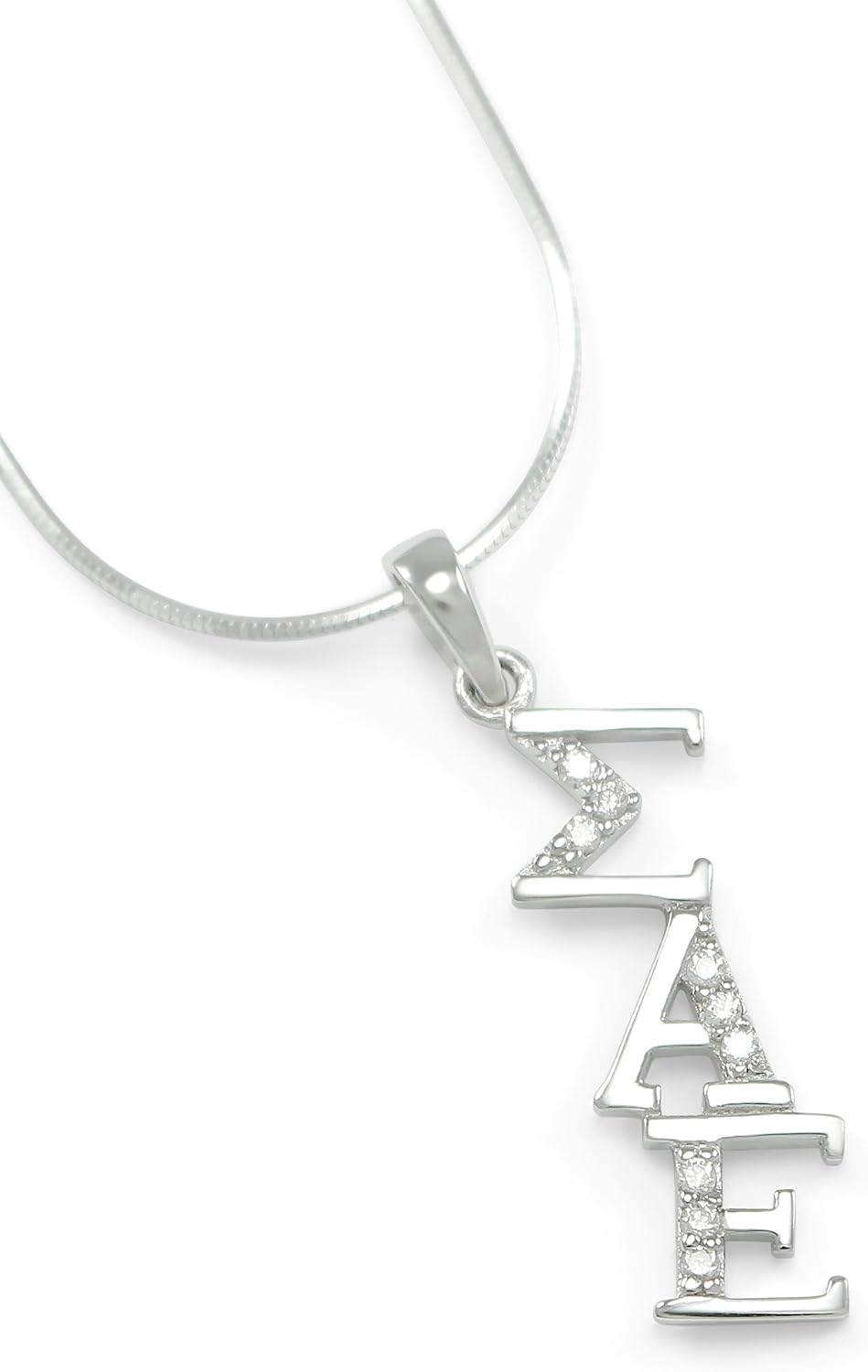 The Collegiate Standard Sigma Alpha Epsilon Sterling Silver Diagonal Lavaliere set with Czs