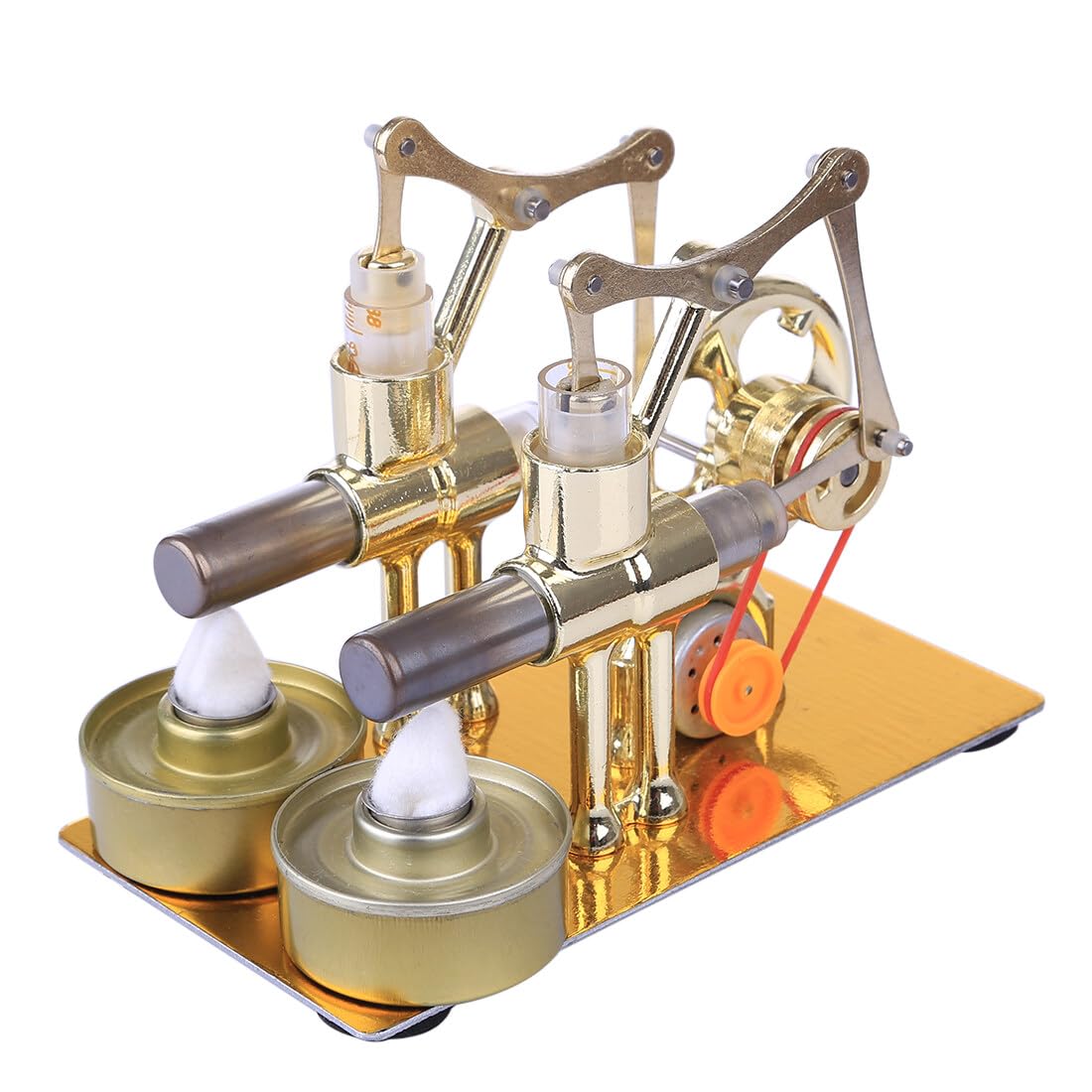 Stirling Modèle de moteur à vapeur à cylindre chaud en métal, modèle de moteur à gros piston à deux cylindres, à combustion externe, moteur thermique (couleur de l'ampoule aléatoire)