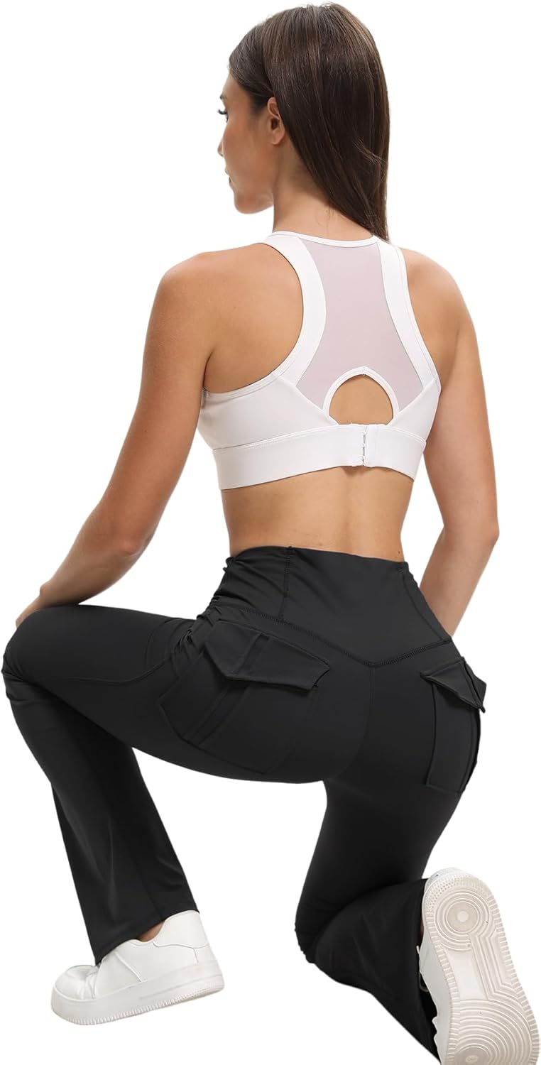 Women's Flare Leggings with Pockets High Waisted Butt Lifting No Front Seam Tummy Control Bootcut Yoga Pants for Women - Image 3