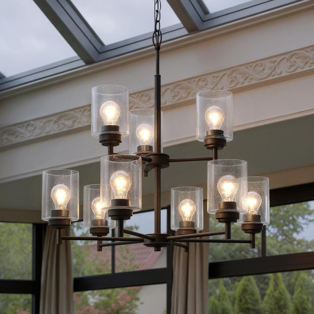 Urban Ambiance Luxury New Traditional Chandelier, Large: 27''H x 27''W, with Utilitarian Style Elements, Olde Bronze Finish, UKC20215, Ravencourt Collection