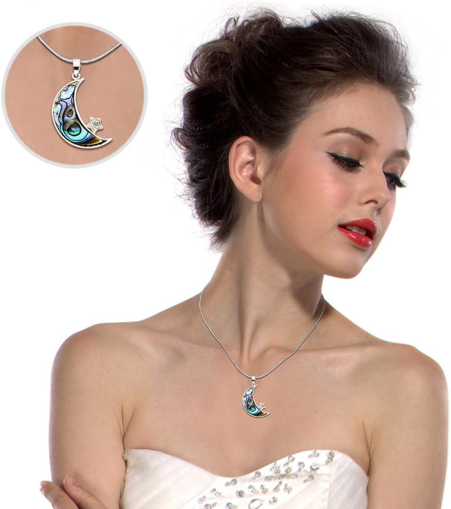 Crescent Moon Abalone Shell Pendant Fashion Necklace Jewelry for Women