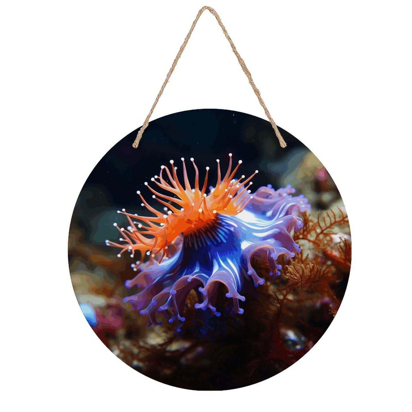 Nudibranch Round Wooden Ornaments Unique Wood Decorative Paintings for Christmas Retro-Style Wooden Door Hanger for Crafts Home Holiday Decor Bar 7.87 Inch