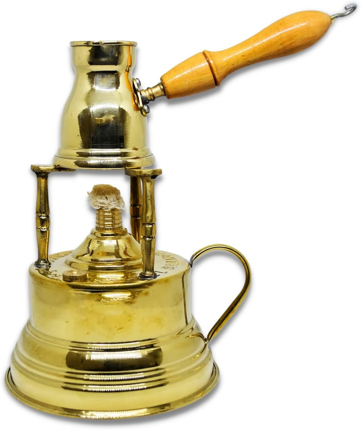 Al Bramony Brass Turkish Greek Coffee Alcohol Burner Maker Table Top Tabletop With Brass Handle Arabian Solid Large Size Hand Hammered Handmade Egyptian Decanter + Pot Ibrik Size N02 (Capacity 2 Cup)