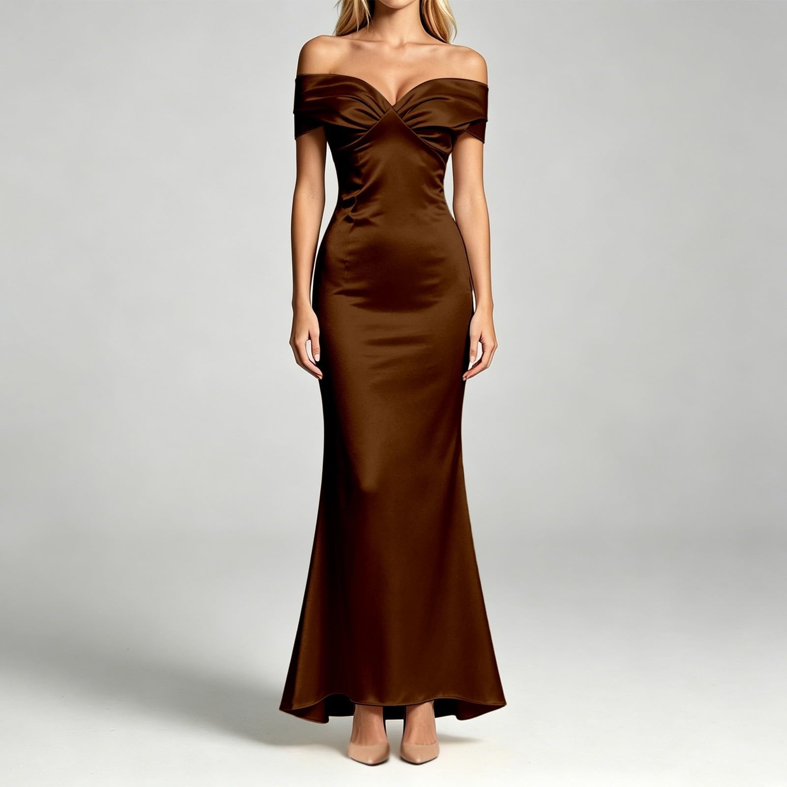Abito da Sera Formale, Elegante Abito Lungo in Raso, Abito da Festa con Spalle Scoperte