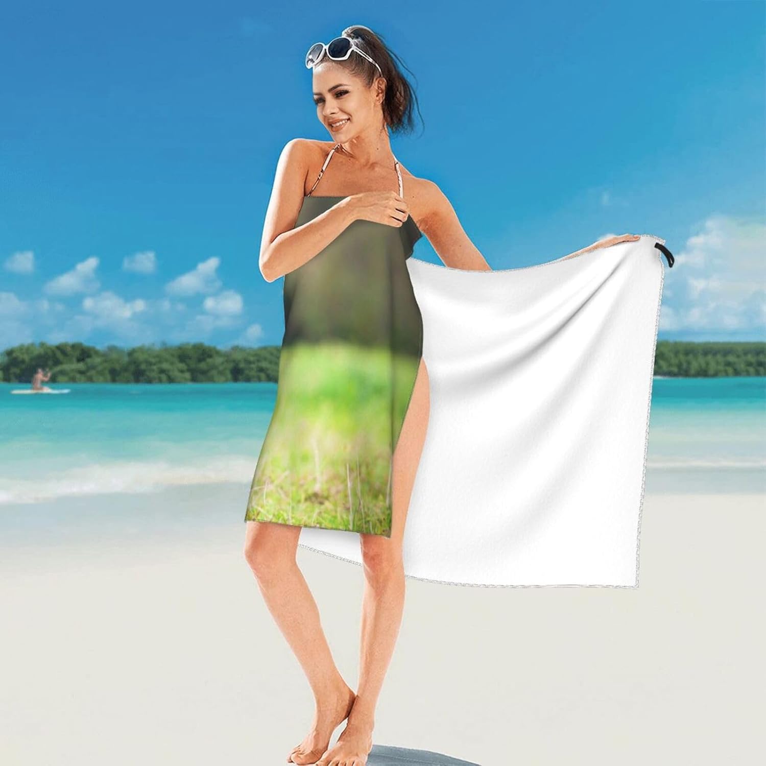 ウィペットの犬 芝生の犬 大判吸水速乾ふわふわタオル 旅行用ビーチタオル持ち運びやすい 31.5"X63"