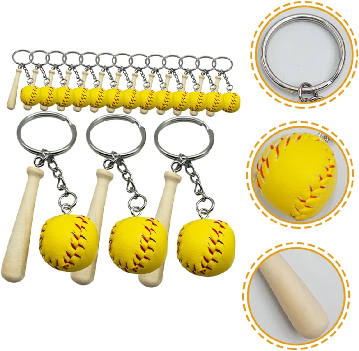 16pcs Baseball Keychains for Boys and Girls Sports Fans Keyring Pendant Decorations