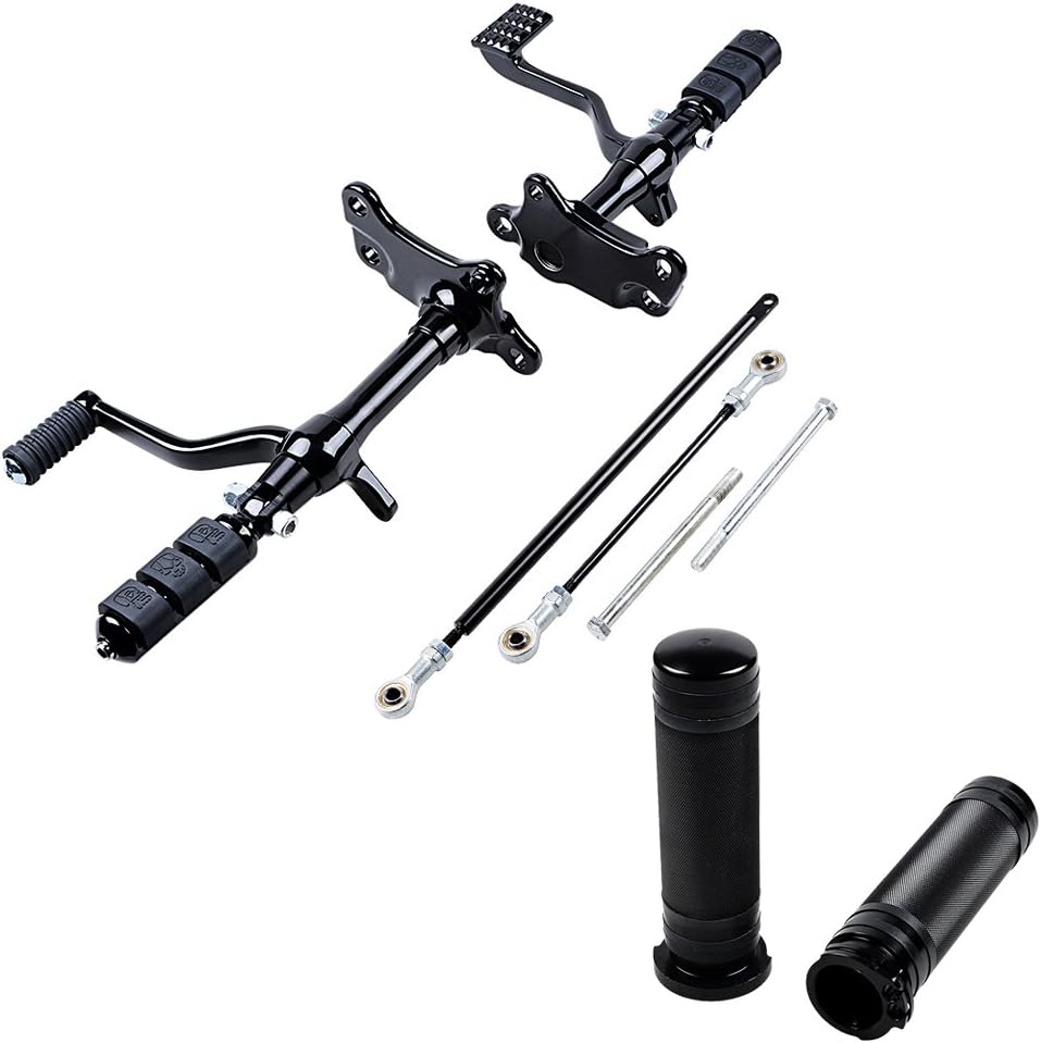 Set Forward Controls Foot Peg Levers Linkage Kit Mounting Accessories + CNC 1" Handlebar Hand Grips Compatible with 1996-2003 Harley Sportster XL883 XL1200