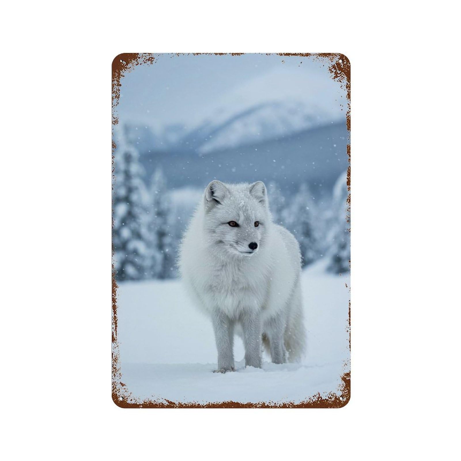 Art Fox in Snowy Winter Landscape Weathered Tin Sign 11.8"x7.9", Farmhouse Wall Decor for Garage, Pub Or Kitchen