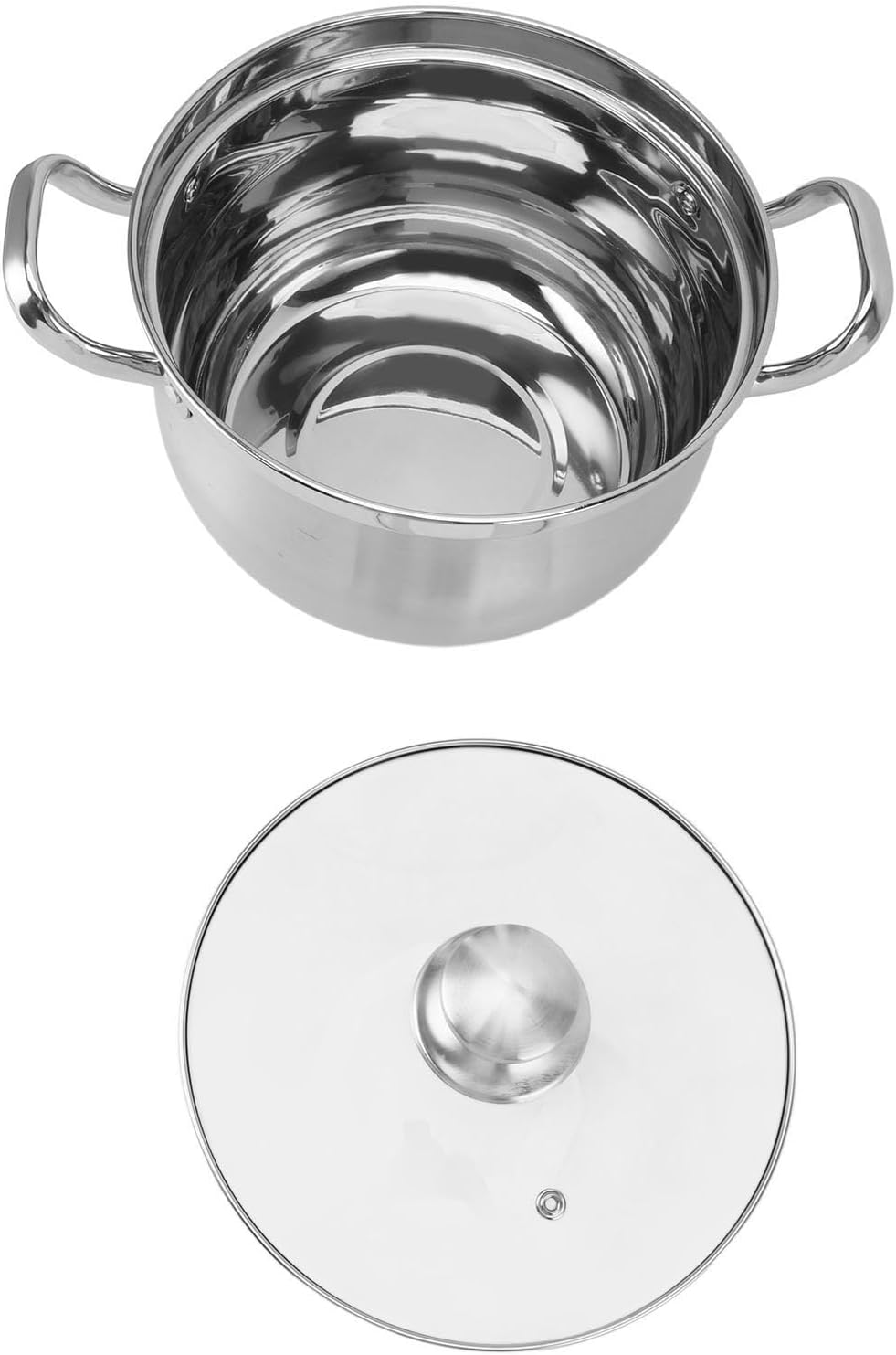 Generic 201 Stainless Steel 24cm Stock Pot with Spill Proof Design for Soup and Stews, Dual Handle Lid Glass for Everyday Cooking