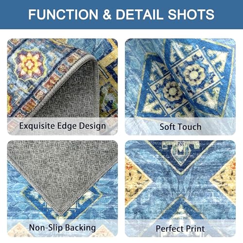 Tritard 100% Non Slip Kitchen Rugs Sets of 3 Washable Boho Kitchen Mats for Floor Vintage Farmhouse Kitchen Rug Soft Runner Rug for Hallway, Laundry Room, Indoor Entryway, Light Blue by Tritard - Used condition - Image 4
