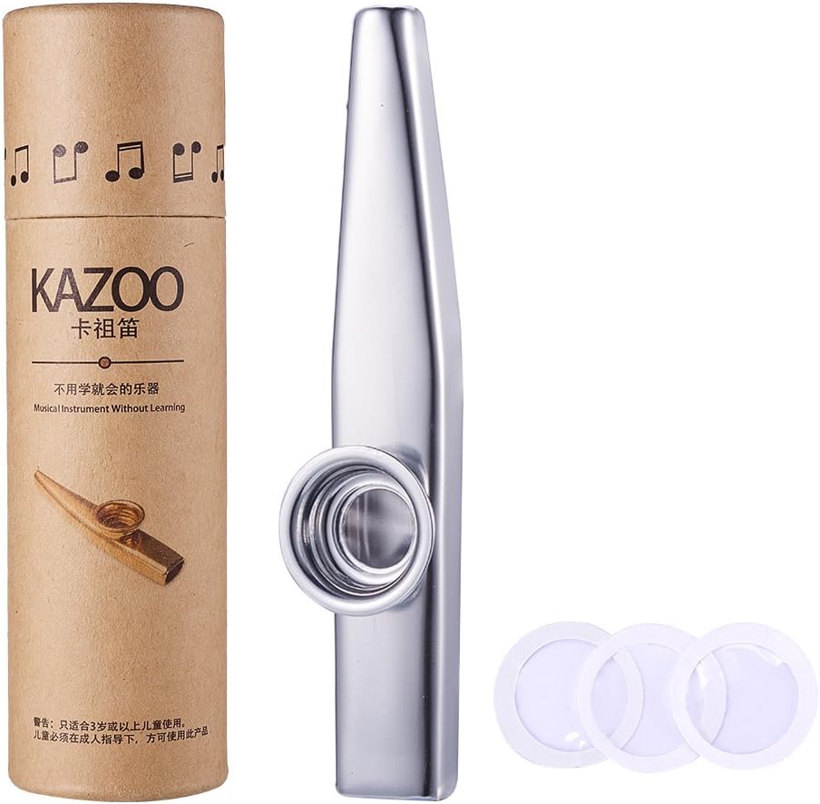 WANDIC Aluminum Alloy Kazoo and 3 Membrane Flute Diaphragm Mouth Kazoos with Vintage Gift Box, Silver