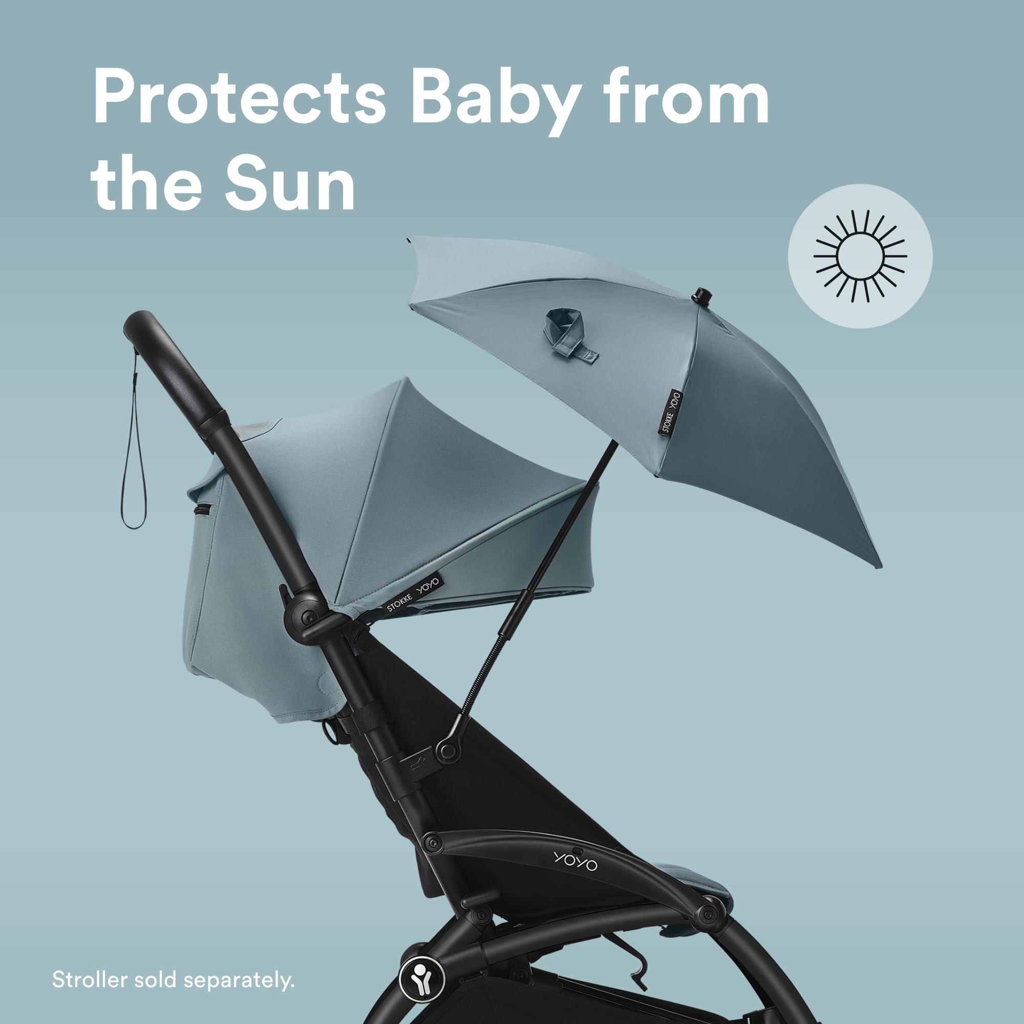 Stokke YOYO Parasol, Aqua, UPF 50+ Protection, Enhanced Opacity, Use on YOYO Stroller with 0+ Newborn Pack - Image 2
