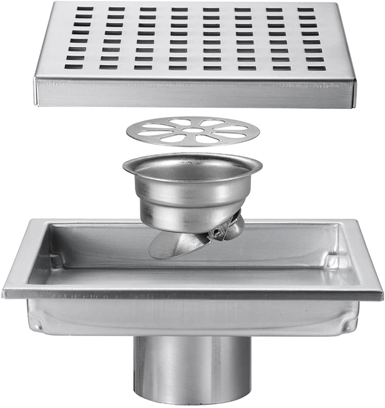 Floor Drain,Shower Floor Drain Cover, 6 Inch 304 Stainless Steel Shower Floor Drain with Grate Removable Cover, Deodorant Floor Drain,Black