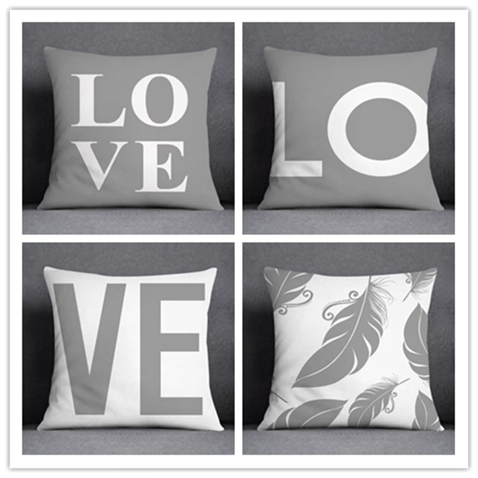 Cojines 55x55cm Letras Grises Cojines Decorativos para Sofa Moderna Decorativa Cojín Juego de 4 para Decoración Hogar Soft Almohadas cuadradas Funda de Cojín D-2482