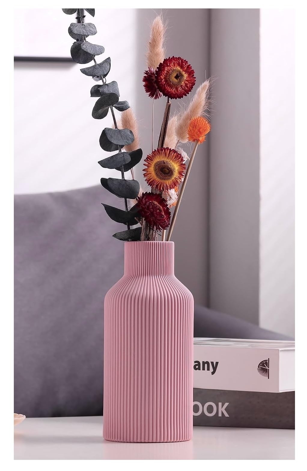 SPHINX Ribbed Bottle Ceramic Vase – Vase for Dried Flora, Pampas Grass, & Live Plants – Elegant Home Decor Centerpiece,Minimalist & Boho Styles – Vase Only (No Flowers) (Pink, SN- 8.5 Inch)