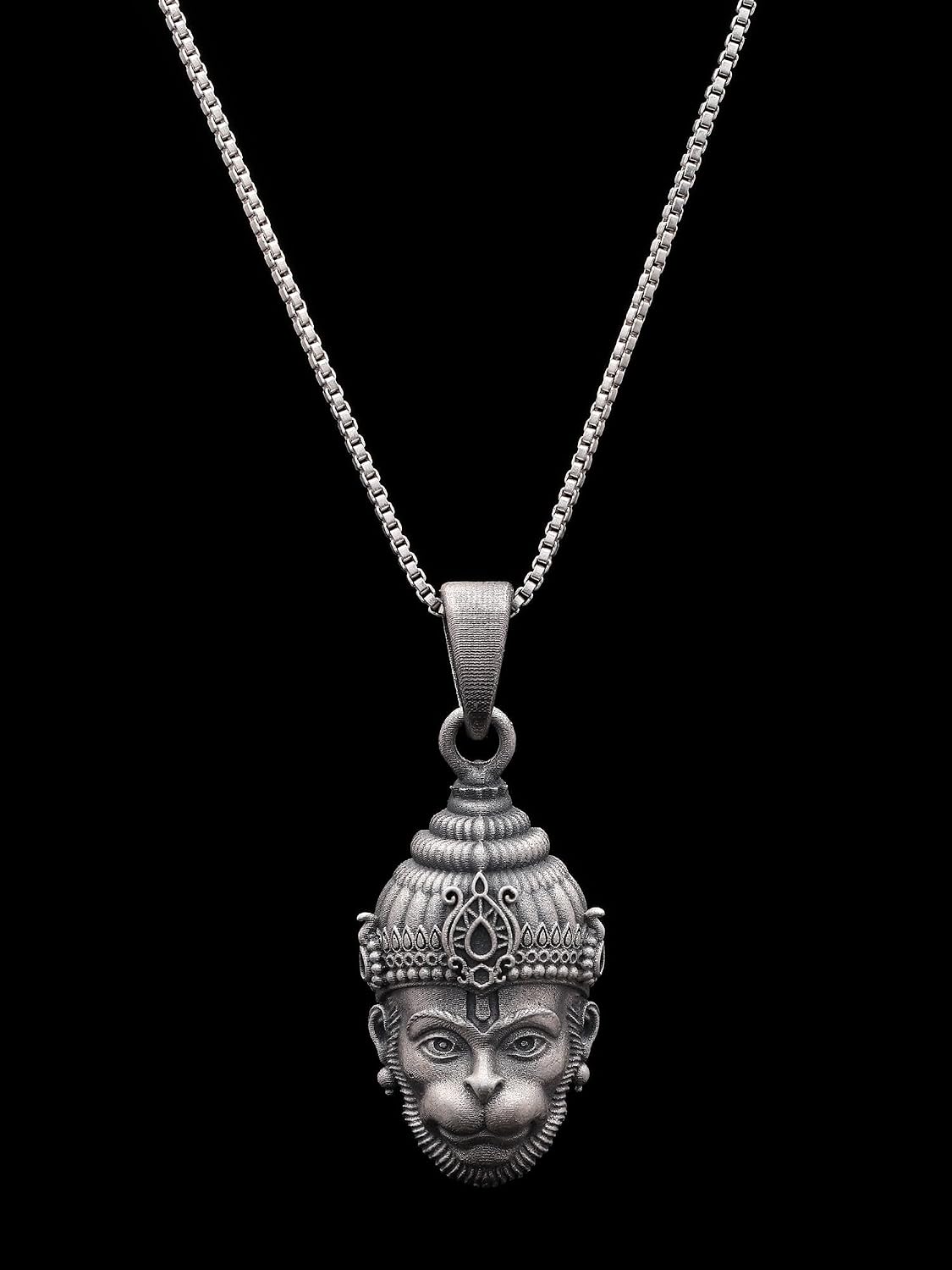 Exotic India 925 Sterling Silver Antique Finish Lord Hanuman Bajrangbali Pendant Jewelry