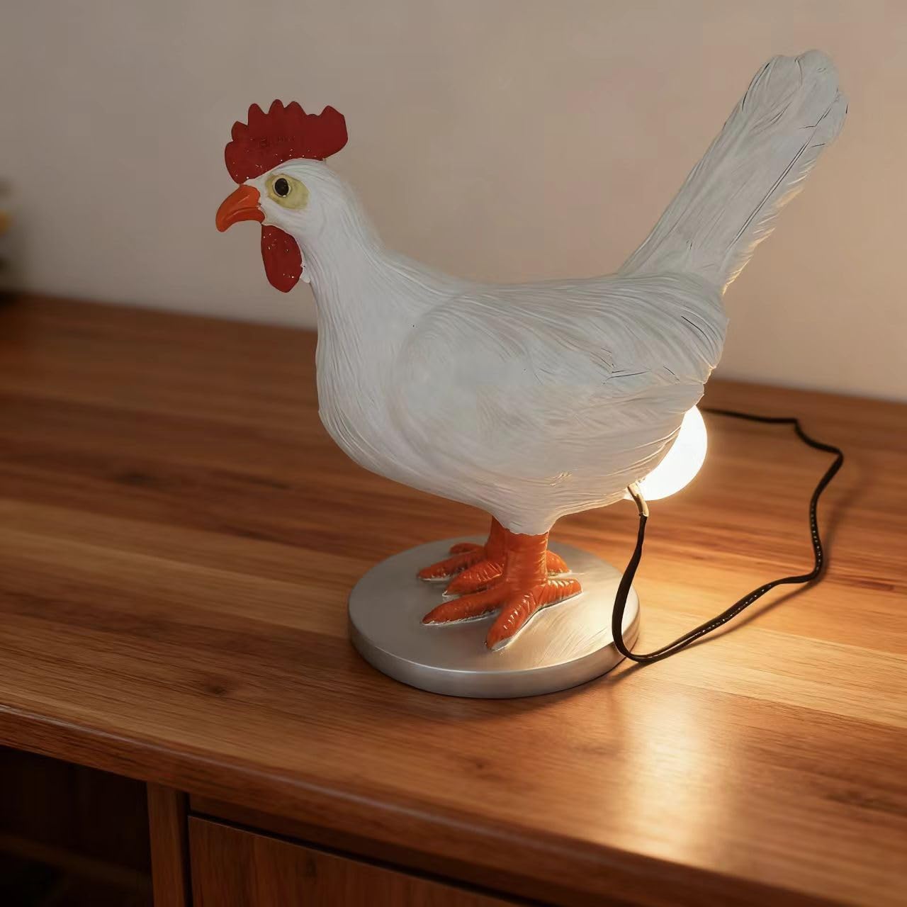 Mounteps USB 3D LED Chicken Egg Night Light | Resin Rooster Animal Lamp, Soft Glow Table Lamp for Bedroom, Portable USB-Powered, Ideal Birthday Gift