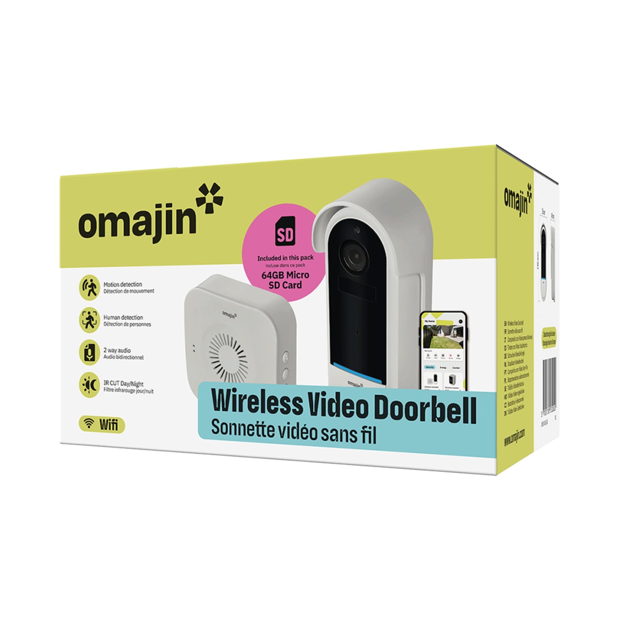 OMAJIN by Netatmo 2K Inteligentny bezprzewodowy wideodomofon, zasilanie bateryjne, dzwonek w zestawie, wykrywanie ruchu/człowieka, IP65, wykrywanie stref, 2-kierunkowe audio, pamięć SD/chmura, OVD-01