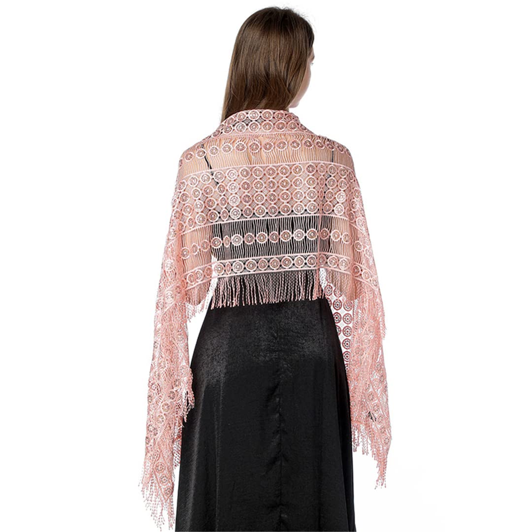 Sciarpa in pizzo e rete, Scialle da sera con nappa donna ricamo paillettes multicolore