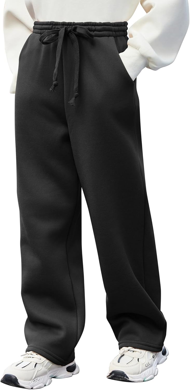 Arshiner Boys Casual Pants Fleece Sweatpants Lightweight Open Bottom Lounge Pants Drawstring Jogger Pants with Pockets