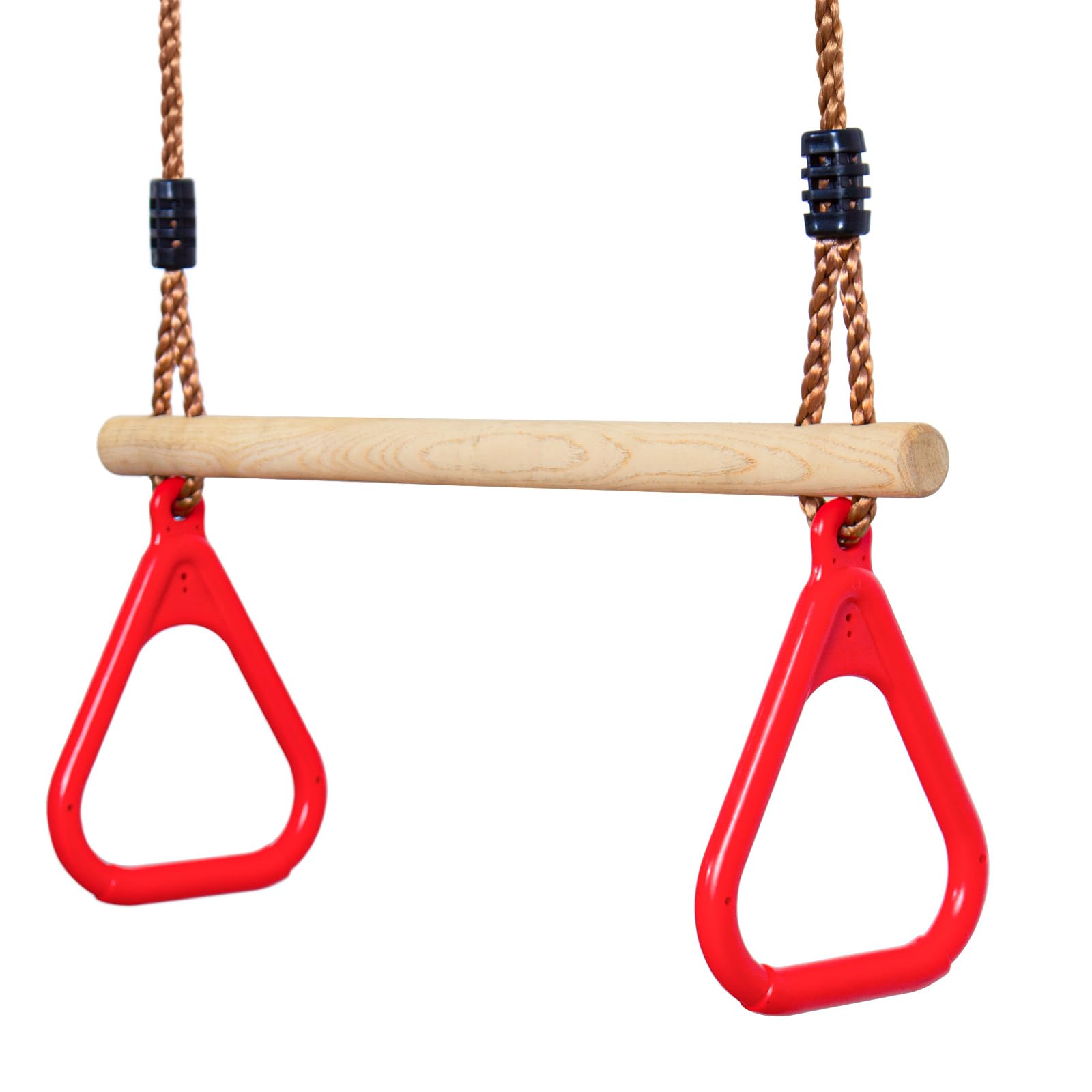 Leogreen - Trapezio in Legno con Anelli da Ginnastica, Barra per Trazioni per Fitness all'Aperto, Colore Rosso