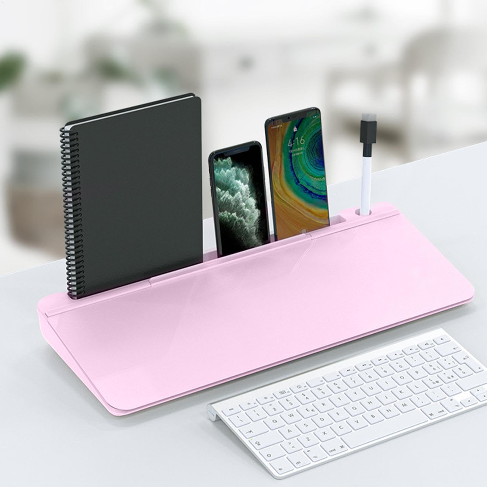 Lavagna in vetro cancellabile a secco, piccola lavagna cancellabile a secco, con cassetto, supporto per tastiera del computer per attività, appunti e appuntamenti, materiale scolastico | Organizer da scrivania con 3 pennarelli, supporto per tastiera per c