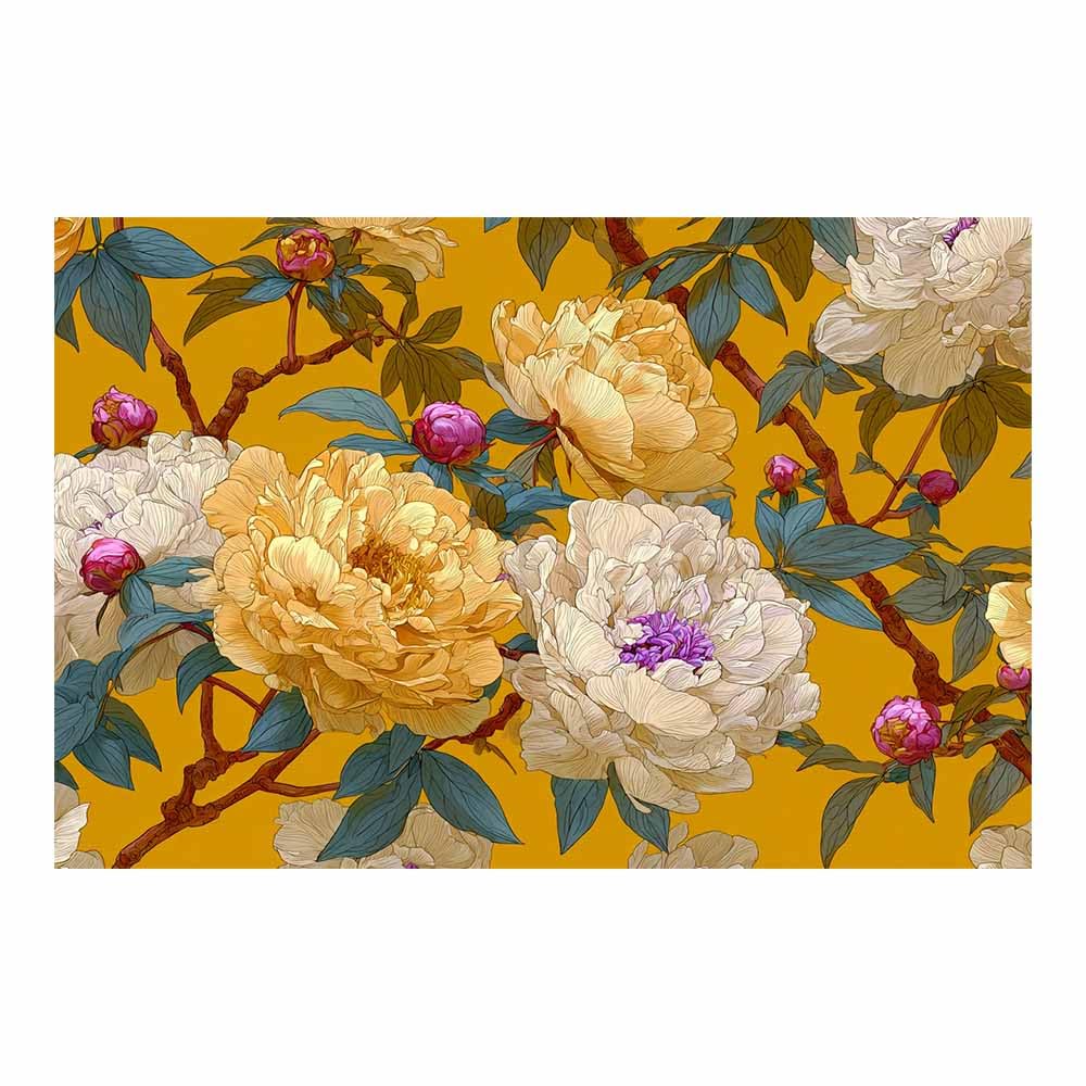 Hoqiu Multicolor Plant Poster Golden Yellow Peony Print Modern Canvas Wall Art, Decorative Paintings, Canvas Painting Wall Art For Home Decor.(Multicolor)-80X120cm Unframed