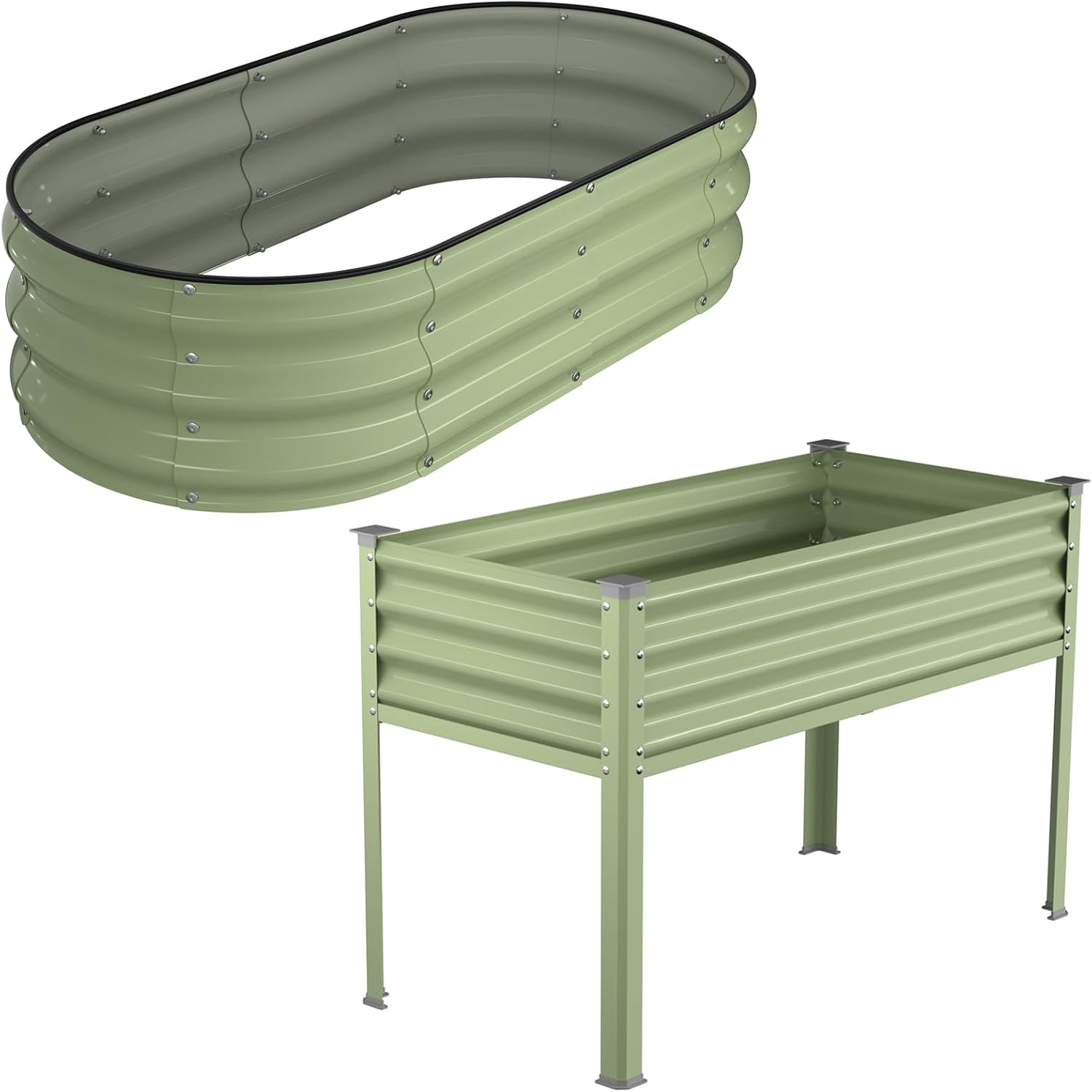 Raised Garden Bed Galvanized 4x2x1Ft + Raised Garden Bed with Legs (Green)