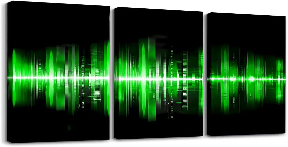 Castle Fairy Abstract Wall Decor 12" x 16",3 Piece Green Neon Light Stripes Kids Canvas Wall Art Geometric Gradient Lines Office Wall Decor Artwork Posters for Room Decor