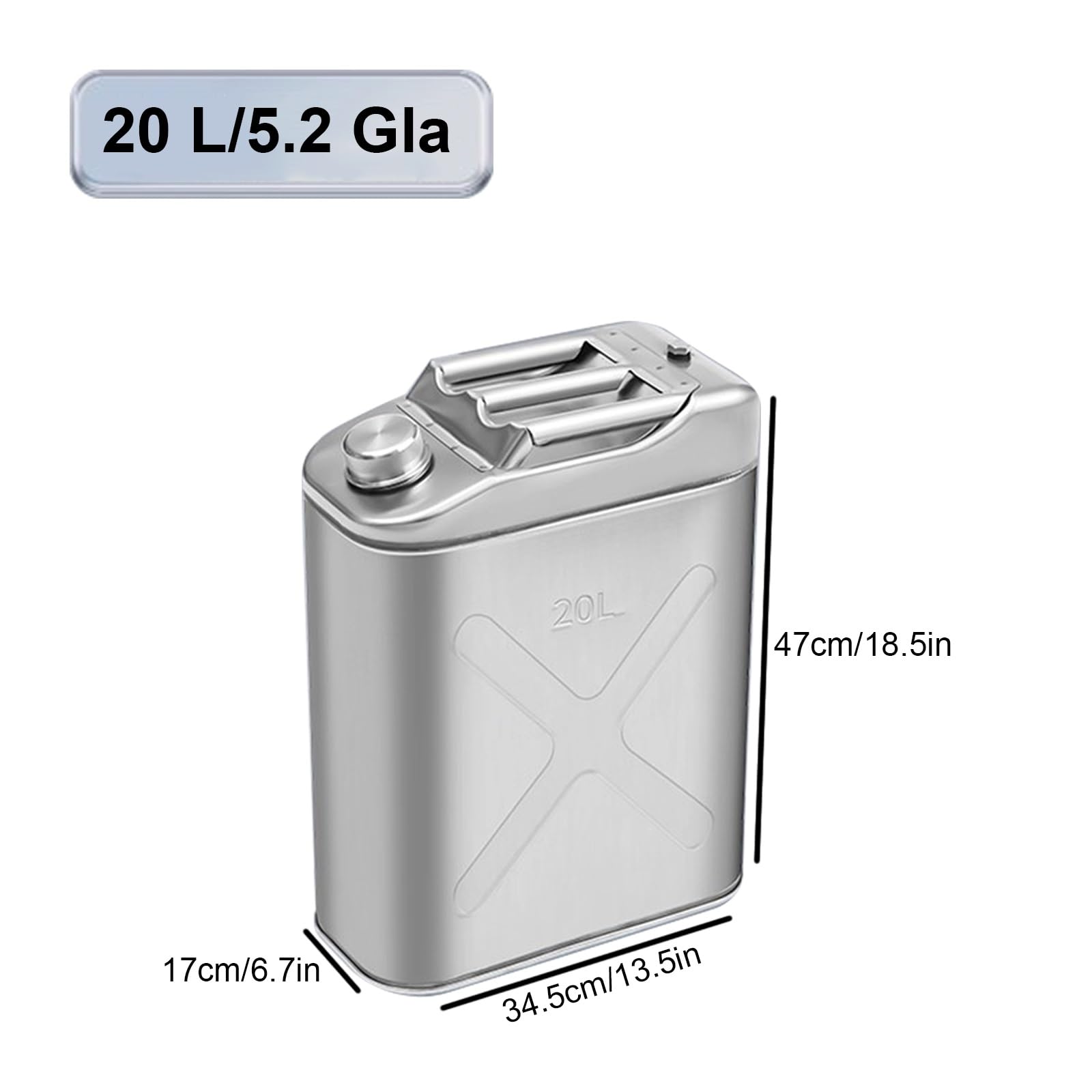 Tanica Benzina in Acciaio Inossidabile 304, Contenitore Versatile per Acqua e Metallo Liquido per Auto, Camion, Moto, Tubi e Maniglia Inclusi(20L/5.2Gla)