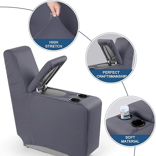 Miniatura 2 de TAOCOCO Sofá reclinable con funda de consola central, 4 piezas de tela de poliéster elástica para sofá reclinable (gris claro, 1 funda de consola