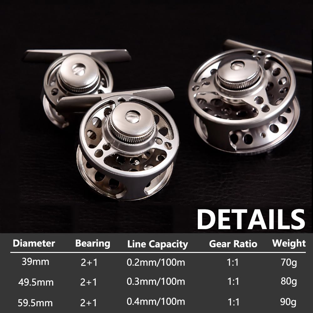 Fliegenfischen Rollen Aluminiumlegierung, 2+1 bb Fliegenrolle Angelrollen für Forelle Bass Karpfen - Größe # 39mm/49.5mm/59.5mm (Silber)