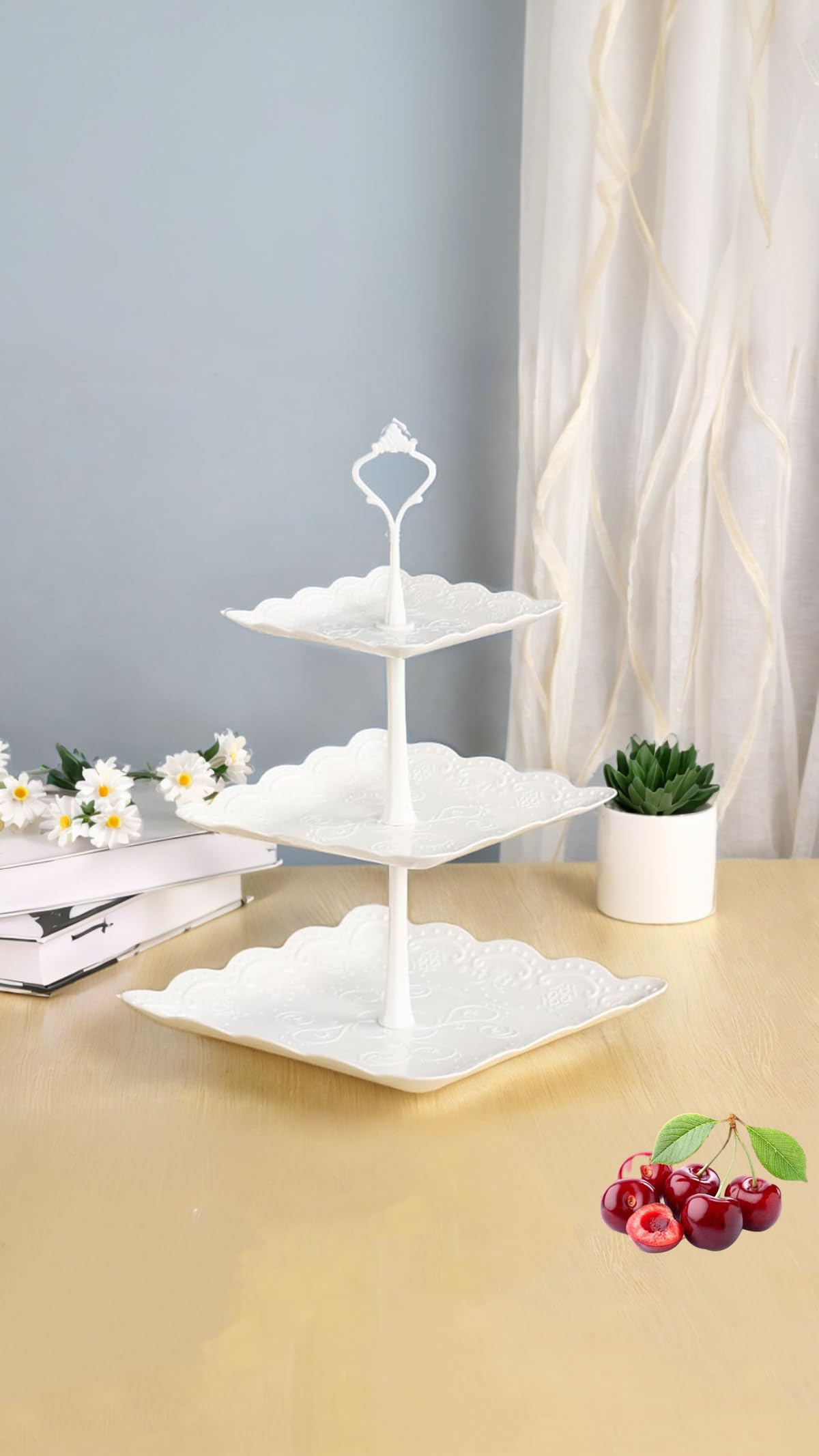Generic 3-Tier White Plastic Cake Display Stand - Elegant Afternoon Tea Stands for Cupcakes, Fruit, and Desserts - Reusable Party Server Plates for Birthday, Wedding, Party