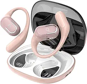 Fone De Ouvido Bluetooth Esportes, Basike T7, IPX6/OWS, Tela LED Dupla, Fone de Ouvido Estéreo Hi-Fi, Suporta Chamadas de Voz, 60 Horas em Standby Para Corrida e Exercícios ao Ar Livre (PRO Ouro Rosa)