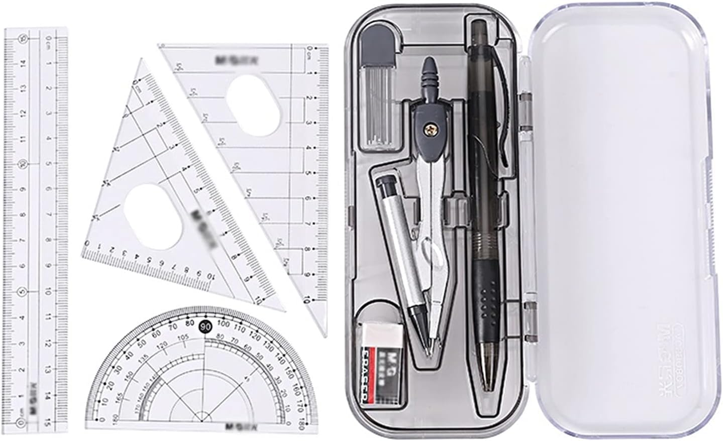 Geometry Kit, Maths Geometry Compass Set, 8 Pcs Plastic Ruler Multi-Function Practical Portable Learning Tool, Suitable for School And Household Use