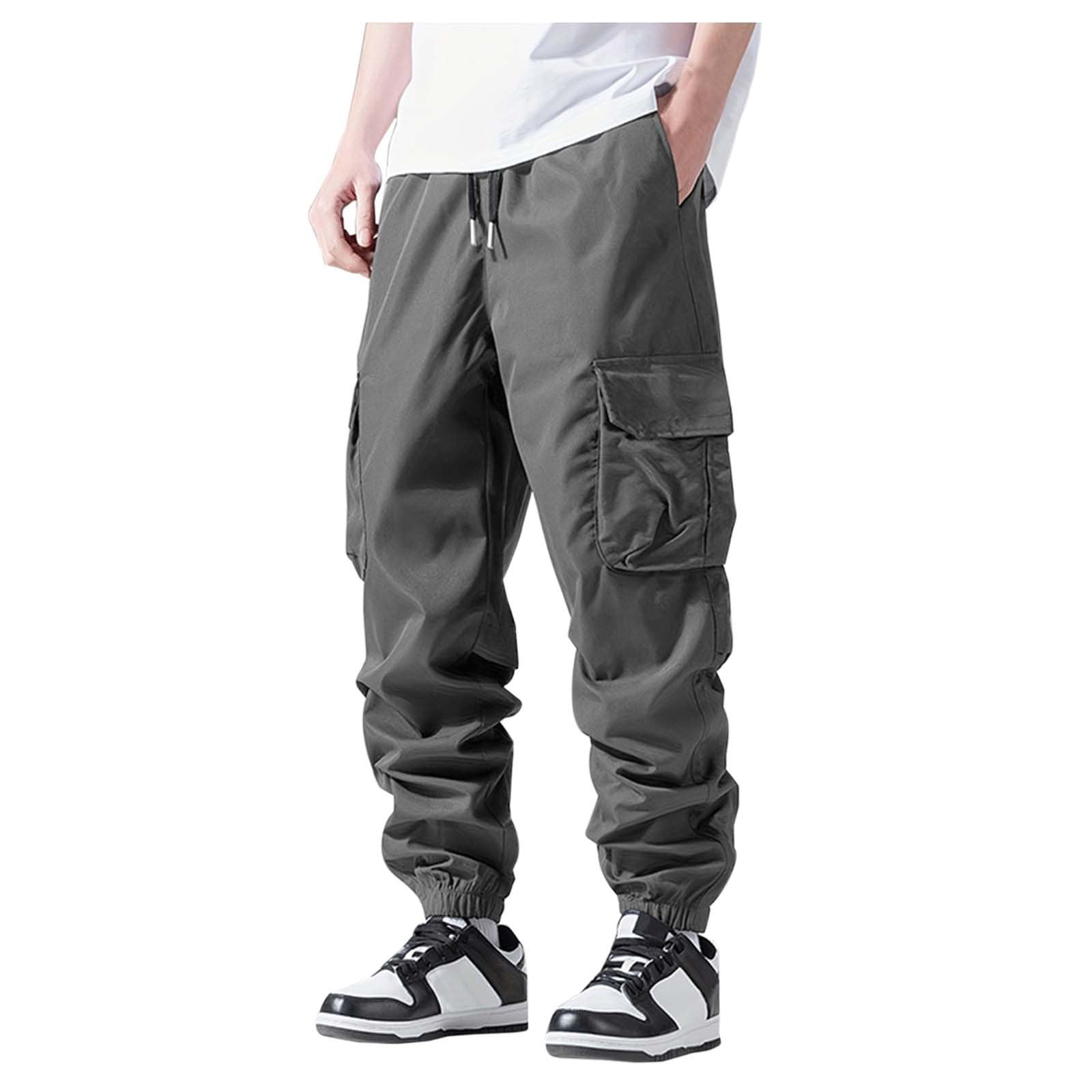Pantalon Cargo Homme Taille Haute- Pantalons De Sport Palazzo Casual Couleur Unie Confortable Ample Multi-Poches Chic Streetwear De Tous Les Jours Polyvalent Pants pour Randonnée Pas Cher