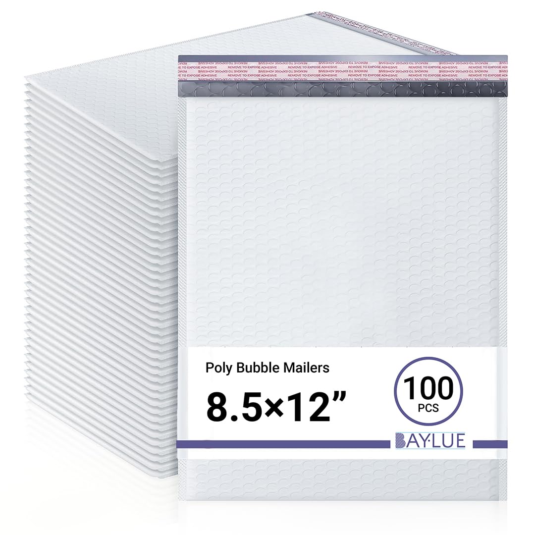 White 8.5x12 Inch Poly Bubble Mailers #2 |Self Seal Padded Envelopes | Air Cushioned Bubble Mailer | Usable Size 8.5x11 Inch | 100 Pack Bulk | Waterproof | Lightweight Mailing Shipping Bags
