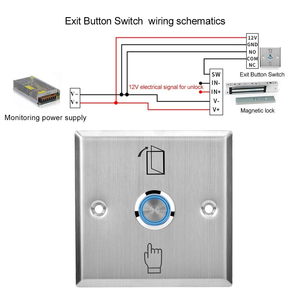 Sonew Bouton Poussoir de Porte En Acier Inoxydable, Bouton de Déverrouillage Du Système de Contrôle D'accès Interrupteur D'ouverture de Porte Avec Voyant Lumineux