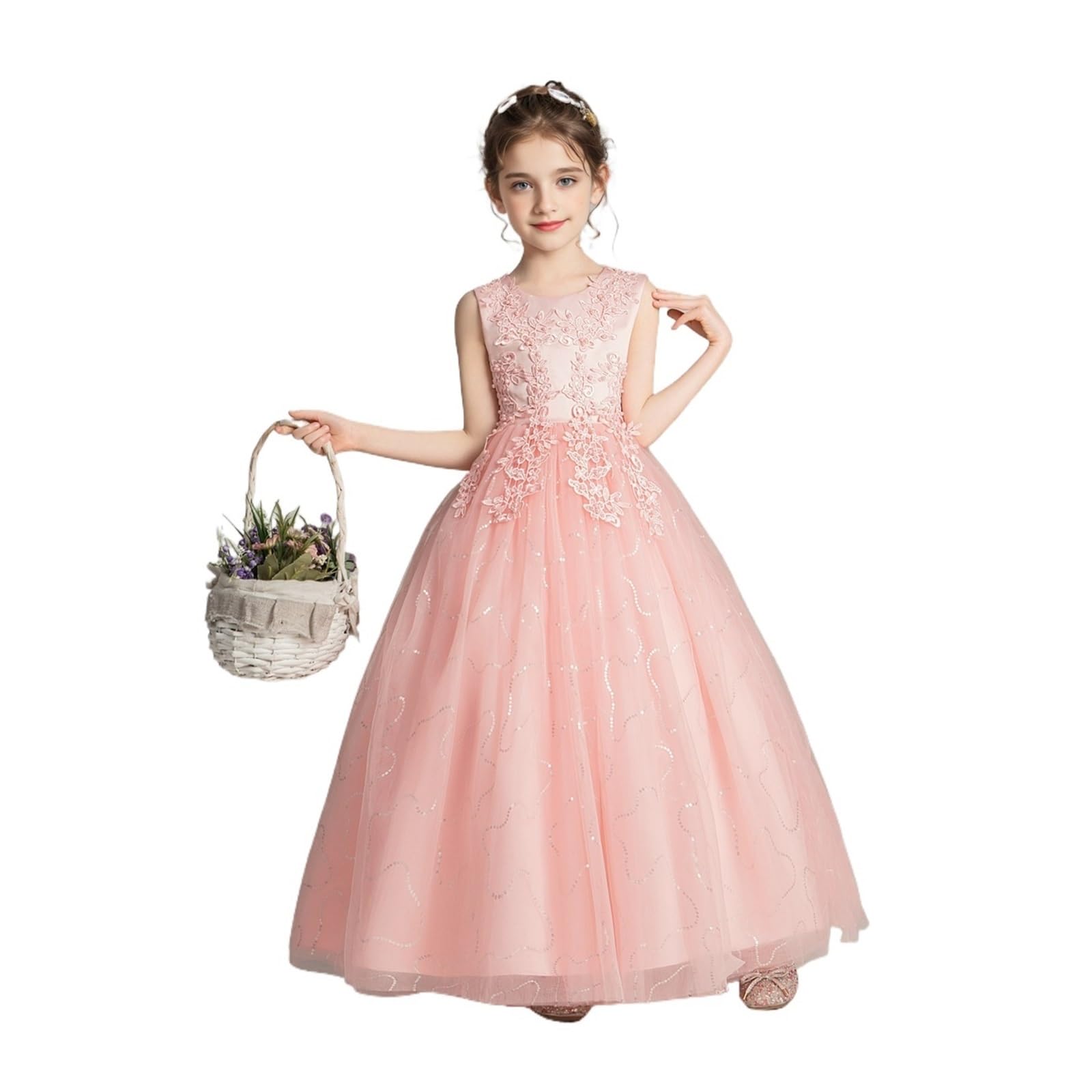 Vestido De Fiesta para NiñA Vestidos Infantiles for niñas, Vestido de Encaje, Ropa de Princesa for niños, Fiesta de Noche Formal, Vestidos de Boda for niñas con Flores(Black,130(5T))