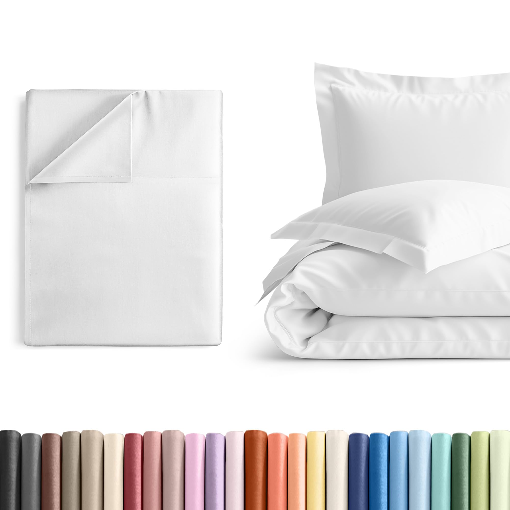 Twin XL Size Flat Bed Sheet + Duvet Cover Bundle - Hotel Luxury Single Flat Bottom Sheet Only - Fits Mattresses with Deep Pockets between 8 to 16 inches - Ultra Soft, Breathable & Wrinkle Free - White