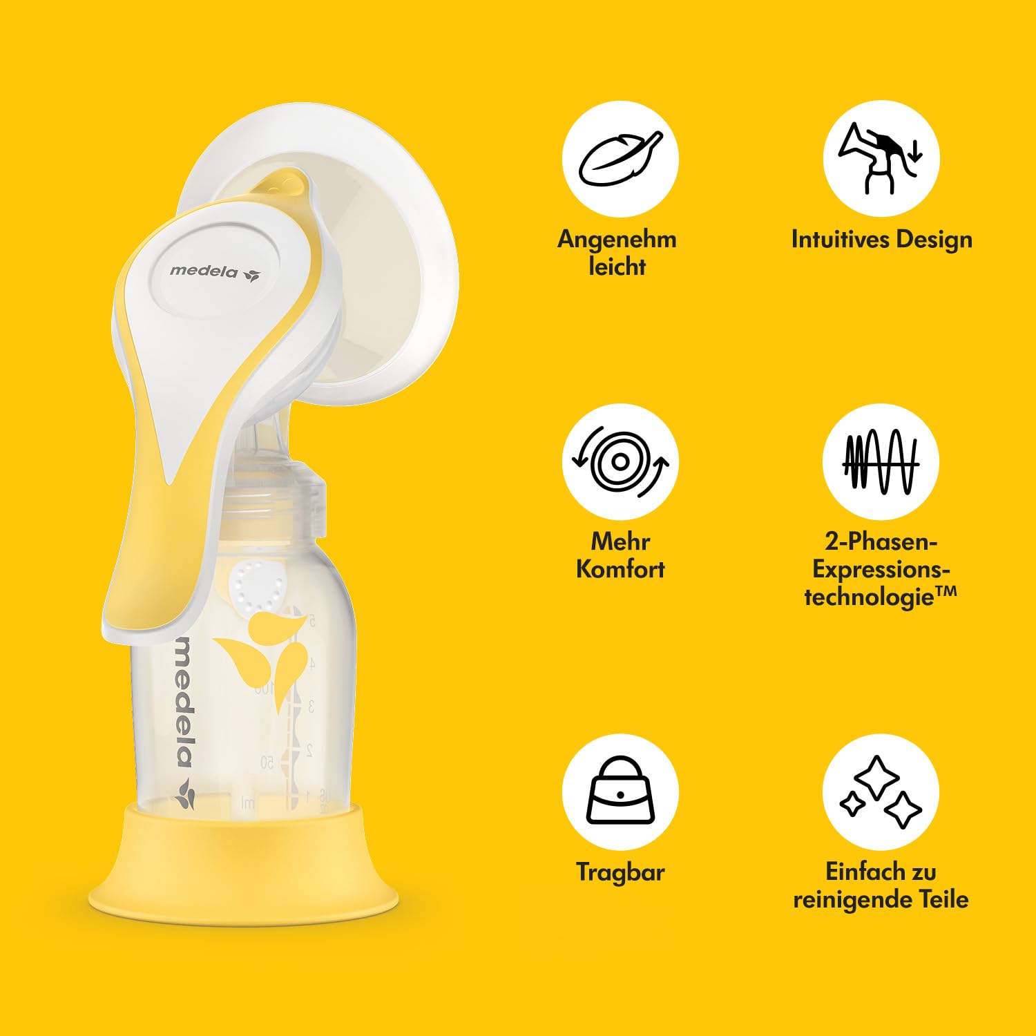 Medela Harmony Handmilchpumpe – Kompaktes Schweizer Design – Manuelle Milchpumpe mit PersonaFit Flex Brusthauben und 2-Phase-Expression-Technologie