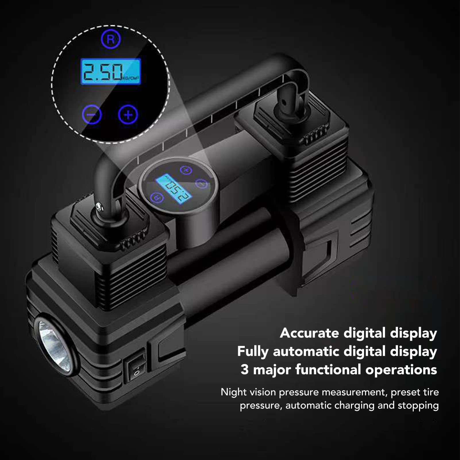 Compressore D'aria del Gonfiore dei Pneumatici, Flammatore per Pneumatici da 12 V per Auto da Pneumatico da 120 Psi Compressore di Pressione Digitale Pompa Del'aria Portatile con