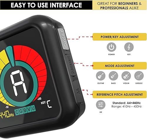 Miniatura 5 de KLIQ UberTuner, afinador profesional de clip para guitarra, bajo, ukelele, violín, mandolina, banjo y todos los instrumentos, afinación cromática