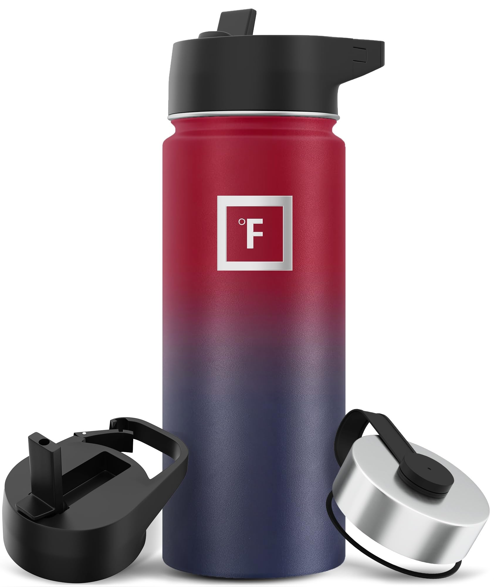 Iron Flask Sports Water Bottle - 18 Oz, 3 Lids (Straw Lid), Vacuum Insulated Stainless Steel, Hot Cold, Modern Double Walled, Simple Thermo Mug, Hydro Metal Canteen (Dark Rainbow)
