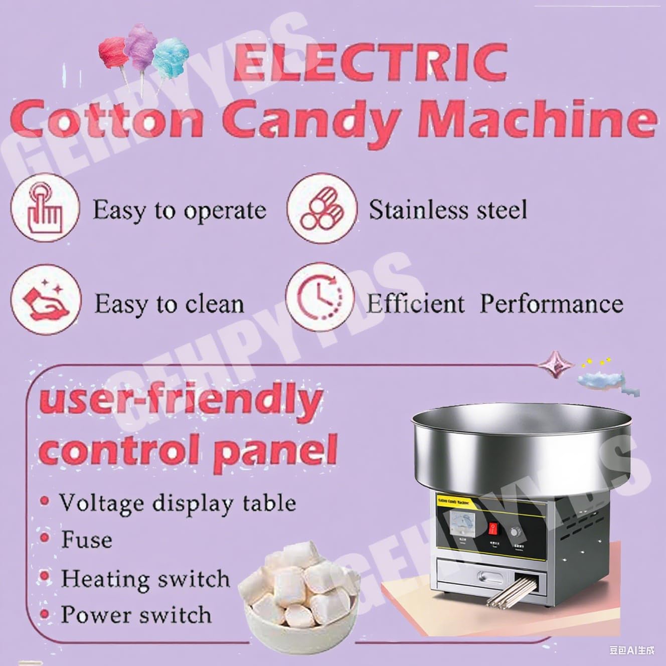 Máquina de algodón de azúcar eléctrica de 1200 W para encimera, Ideal para Fiestas de cumpleaños caseras y reuniones Familiares. (Pink)